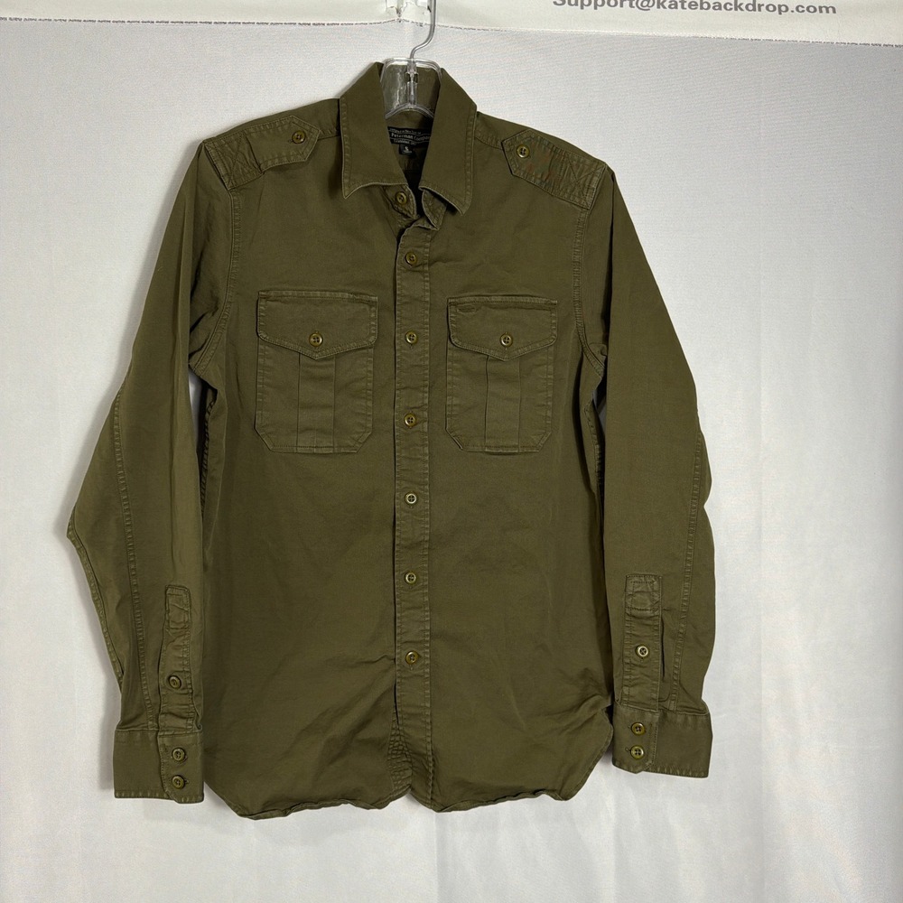 The J. Peterman Company Military Shirt Mens Small Olive Green Long Sleeve